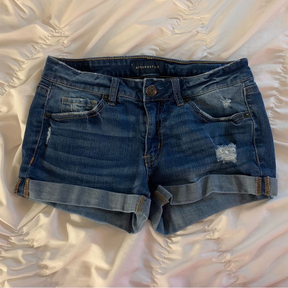 Low Rise Distressed Denim Shorts